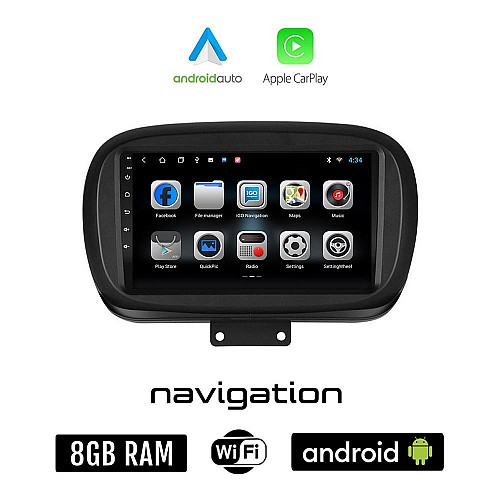 FIAT 500X (μετά το 2014) Android οθόνη αυτοκίνητου 8GB + 128GB με GPS WI-FI (ηχοσύστημα αφής 9" ιντσών OEM Android Auto Apple Carplay Youtube Playstore MP3 USB Radio Bluetooth Mirrorlink εργοστασιακή, 4x60W)