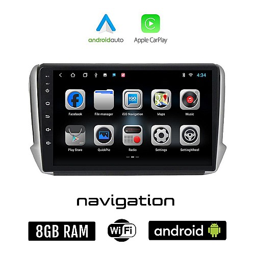PEUGEOT 208 - 2008 (2012-2019) Android οθόνη αυτοκίνητου 8GB + 128GB με GPS WI-FI (ηχοσύστημα αφής 10" ιντσών OEM Android Auto Apple Carplay Youtube Playstore MP3 USB Radio Bluetooth Mirrorlink εργοστασιακή, 4x60W)