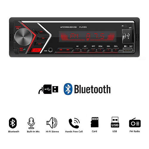 BOOMA Radio USB Bluetooth (1 DIN ραδιόφωνο αυτοκινήτου 4x60W 1DIN radio USB ράδιο 4x60 Watt ανοιχτή ακρόαση ηχοσύστημα OEM 1 DIN universal) BOOMA-505