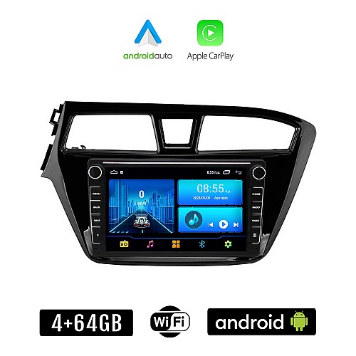 HYUNDAI i20 (2014 - 2019) Android οθόνη αυτοκίνητου 4+64GB με GPS WI-FI (ηχοσύστημα αφής 8" ιντσών 4GB CarPlay Android Auto Car Play Youtube Playstore MP3 USB Radio Bluetooth Mirrorlink εργοστασιακή, 4x60W, Navi)