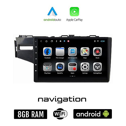 HONDA JAZZ (μετά το 2013) Android οθόνη αυτοκίνητου 8GB + 128GB με GPS WI-FI (ηχοσύστημα αφής 10" ιντσών OEM Android Auto Apple Carplay Youtube Playstore MP3 USB Radio Bluetooth Mirrorlink εργοστασιακή, 4x60W)