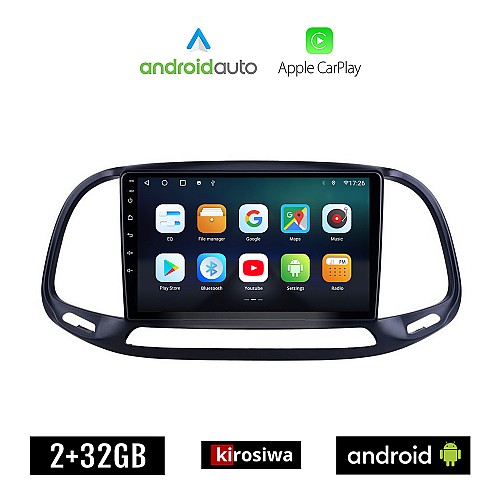 KIROSIWA FIAT DOBLO (μετά το 2015) Android οθόνη αυτοκίνητου 2GB με GPS WI-FI (ηχοσύστημα αφής 9" ιντσών OEM Android Auto Apple Carplay Youtube Playstore MP3 USB Radio Bluetooth Mirrorlink εργοστασιακή, 4x60W, AUX)