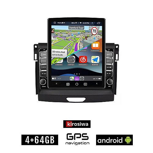 KIROSIWA FORD RANGER 2015 - 2018 Android οθόνη αυτοκίνητου 4GB με GPS WI-FI (ηχοσύστημα αφής 9.7" ιντσών OEM Youtube Playstore MP3 USB Radio 4+64GB Bluetooth Mirrorlink εργοστασιακή, 4x60W, AUX)