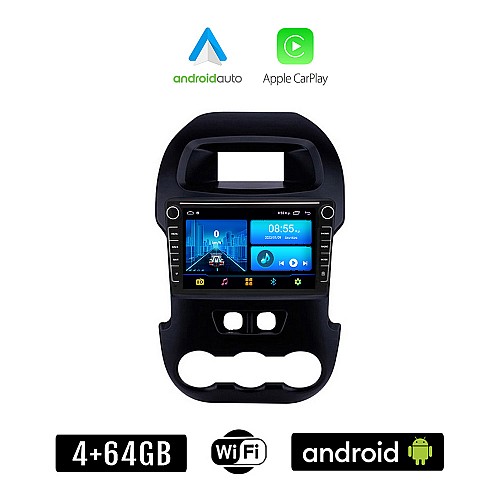 FORD RANGER 2011-2015 Android οθόνη αυτοκίνητου 4+64GB με GPS WI-FI (ηχοσύστημα αφής 8" ιντσών 4GB CarPlay Android Auto Car Play Youtube Playstore MP3 USB Radio Bluetooth Mirrorlink εργοστασιακή, 4x60W, Navi)