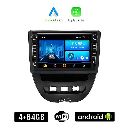 PEUGEOT 107 (2005 - 2014) Android οθόνη αυτοκίνητου 4+64GB με GPS WI-FI (ηχοσύστημα αφής 8" ιντσών 4GB CarPlay Android Auto Car Play Youtube Playstore MP3 USB Radio Bluetooth Mirrorlink εργοστασιακή, 4x60W, Navi)
