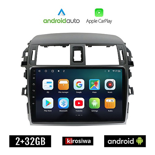 KIROSIWA TOYOTA COROLLA (2006 - 2012) Android οθόνη αυτοκίνητου 2GB με GPS WI-FI ( TOYOTA ηχοσύστημα αφής 9" ιντσών OEM Android Auto Apple Carplay Youtube Playstore MP3 USB Radio Bluetooth Mirrorlink  εργοστασιακή, 4x60W, AUX)