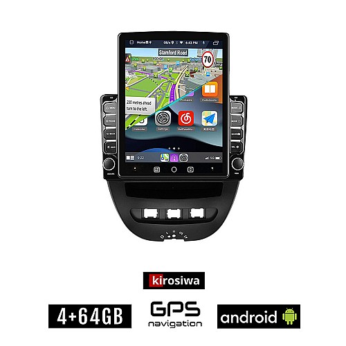KIROSIWA PEUGEOT 107 (2005 - 2014) Android οθόνη αυτοκίνητου 4GB με GPS WI-FI (ηχοσύστημα αφής 9.7" ιντσών OEM Youtube Playstore MP3 USB Radio 4+64GB Bluetooth Mirrorlink εργοστασιακή, 4x60W, AUX)