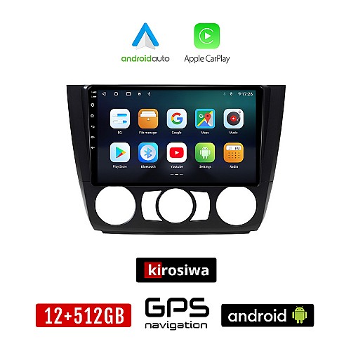 KIROSIWA BMW E81 (E82, E87, E88) 2004 - 2013 Android οθόνη αυτοκίνητου 12GB + 512GB με GPS WI-FI (E81, E82, E87, E88 ηχοσύστημα αφής 9" ιντσών OEM Android Auto Apple Carplay Youtube Playstore MP3 USB Radio Bluetooth Mirrorlink εργοστασιακή, 4x60W)