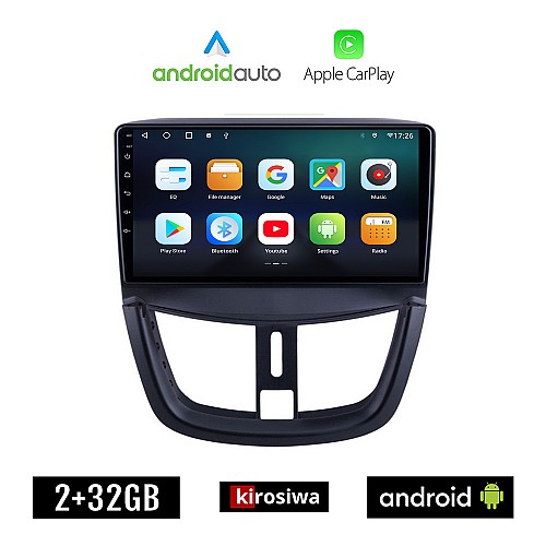 KIROSIWA PEUGEOT 207 (μετά το 2007) Android οθόνη αυτοκίνητου 2GB με GPS WI-FI (ηχοσύστημα αφής 9" ιντσών OEM Android Auto Apple Carplay Youtube Playstore MP3 USB Radio Bluetooth Mirrorlink εργοστασιακή, 4x60W, AUX)