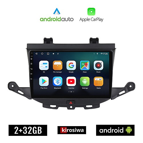 KIROSIWA OPEL ASTRA K (μετά το 2015) Android οθόνη αυτοκίνητου 2GB με GPS WI-FI (ηχοσύστημα αφής 9" ιντσών OEM Android Auto Apple Carplay Youtube Playstore MP3 USB Radio Bluetooth Mirrorlink εργοστασιακή, 4x60W, AUX)