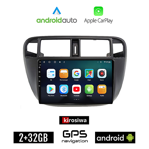 KIROSIWA HONDA CIVIC (1996 - 2000) Android οθόνη αυτοκίνητου 2GB με GPS WI-FI (ηχοσύστημα αφής 9" ιντσών OEM Android Auto Apple Carplay Youtube Playstore MP3 USB Radio Bluetooth Mirrorlink εργοστασιακή, 4x60W, AUX)