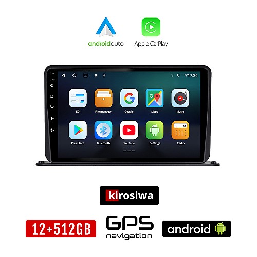 KIROSIWA KIROSIWA Android Media Station 10" ιντσών 12GB + 512GB για το ταμπλό του αυτοκινήτου με Ελληνικό GPS πλοηγό και WI-FI Bluetooth USB Youtube (οθόνη αφής radio ηχοσύστημα Playstore MP3 4x60W OEM Android Auto Apple Carplay FM βάση tablet univer