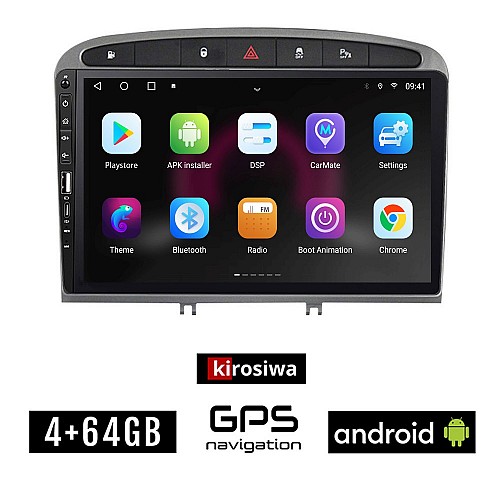 PEUGEOT 308 (2007 - 2012) Android οθόνη αυτοκίνητου 4GB με GPS WI-FI (ηχοσύστημα αφής 9" ιντσών OEM Youtube Playstore MP3 USB Radio Bluetooth Mirrorlink εργοστασιακή, 4x60W, Navi)