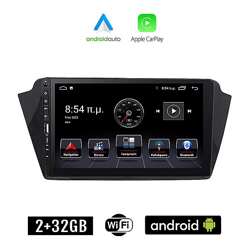 SKODA FABIA (μετά το 2015)  Android οθόνη αυτοκίνητου 2+32GB με GPS WI-FI (ηχοσύστημα αφής 9" ιντσών Apple CarPlay Android Auto 2GB Car Play Youtube Playstore MP3 USB Radio Bluetooth Mirrorlink εργοστασιακή, 4x60W, Navi)