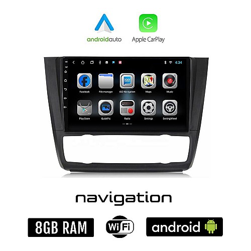 BMW E81 (E82, E87, E88) 2004 - 2013 Android οθόνη αυτοκίνητου 8GB + 128GB με GPS WI-FI (E81, E82, E87, E88 ηχοσύστημα αφής 9" ιντσών OEM Android Auto Apple Carplay Youtube Playstore MP3 USB Radio Bluetooth Mirrorlink εργοστασιακή, 4x60W)