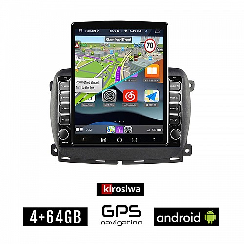 KIROSIWA FIAT 500 (μετά το 2016) Android οθόνη αυτοκίνητου 4GB με GPS WI-FI (ηχοσύστημα αφής 9.7" ιντσών Youtube Playstore MP3 USB Radio 4+64GB Bluetooth Mirrorlink εργοστασιακή, 4x60W, AUX)
