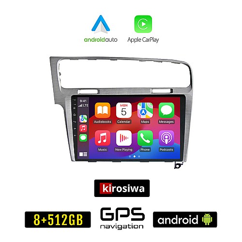 KIROSIWA VOLKSWAGEN VW GOLF 7 (μετά το 2013) Android οθόνη αυτοκίνητου 8GB + 256GB με GPS WI-FI (ηχοσύστημα αφής 10" ιντσών OEM Android Auto Apple Carplay Youtube Playstore MP3 USB Radio Bluetooth Mirrorlink, 4x60W, ασημί)