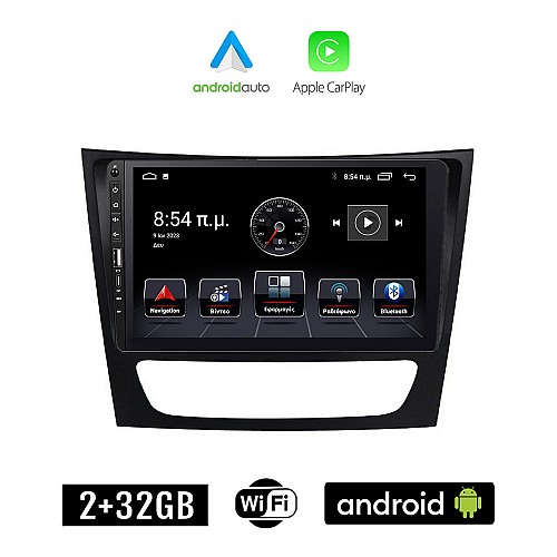 MERCEDES E (W211) 2003-2009 Android οθόνη αυτοκίνητου 2+32GB με GPS WI-FI (ηχοσύστημα αφής 9" ιντσών Apple CarPlay Android Auto 2GB Car Play Youtube Playstore MP3 USB Radio Bluetooth Mirrorlink εργοστασιακή, 4x60W, Benz)