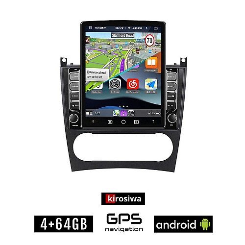 KIROSIWA MERCEDES C (W203) - CLC (2004-2008) Android οθόνη αυτοκίνητου 4GB με GPS WI-FI (ηχοσύστημα αφής 9.7" ιντσών OEM Youtube Playstore MP3 USB Radio 4+64GB Bluetooth Mirrorlink εργοστασιακή, 4x60W, BENZ)