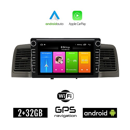 TOYOTA COROLLA (2000 - 2007) Android οθόνη αυτοκίνητου 2GB με GPS WI-FI με αεραγωγούς (ηχοσύστημα αφής 8" ιντσών Apple CarPlay Android Auto Car Play Youtube Playstore MP3 USB Radio Bluetooth Mirrorlink εργοστασιακή, Navi, 4x60W)