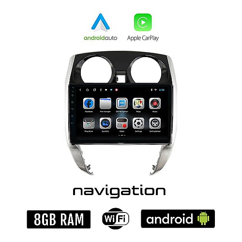 NISSAN NOTE (μετά το 2012) Android οθόνη αυτοκίνητου 8GB + 128GB με GPS WI-FI (ηχοσύστημα αφής 10" ιντσών OEM Android Auto Apple Carplay Youtube Playstore MP3 USB Radio Bluetooth Mirrorlink εργοστασιακή, 4x60W)