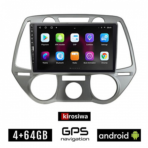 HYUNDAI i20 (2008 - 2013) Android οθόνη αυτοκίνητου 4GB με GPS WI-FI (ηχοσύστημα αφής 9" ιντσών OEM Youtube Playstore MP3 USB Radio Bluetooth Mirrorlink εργοστασιακή, 4x60W, Navi)