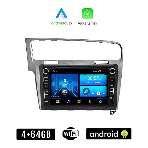 VOLKSWAGEN VW GOLF 7 (μετά το 2013) Android οθόνη αυτοκίνητου 4+64GB με GPS WI-FI (ηχοσύστημα αφής 8" ιντσών 4GB CarPlay Android Auto Car Play Youtube Playstore MP3 USB Radio Bluetooth Mirrorlink, 4x60W, ασημί)