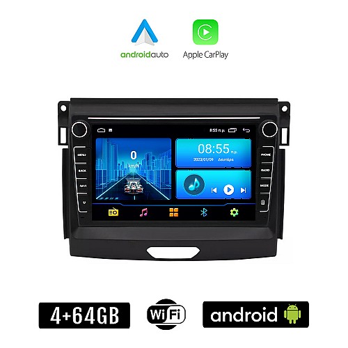 FORD RANGER μετά το 2018 Android οθόνη αυτοκίνητου 4+64GB με GPS WI-FI (ηχοσύστημα αφής 8" ιντσών 4GB CarPlay Android Auto Car Play Youtube Playstore MP3 USB Radio Bluetooth Mirrorlink εργοστασιακή, 4x60W, Navi)