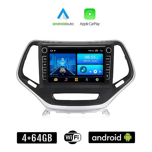 JEEP CHEROKEE μετά το 2014 Android οθόνη αυτοκίνητου 4+64GB με GPS WI-FI (ηχοσύστημα αφής 8" ιντσών 4GB CarPlay Android Auto Car Play Youtube Playstore MP3 USB Radio Bluetooth Mirrorlink εργοστασιακή, 4x60W, Navi)