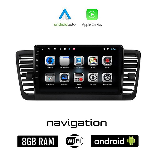 SUBARU LEGACY (2002 - 2008) Android οθόνη αυτοκίνητου 8GB + 128GB με GPS WI-FI (ηχοσύστημα αφής 9" ιντσών OEM Android Auto Apple Carplay Youtube Playstore MP3 USB Radio Bluetooth Mirrorlink εργοστασιακή, 4x60W)