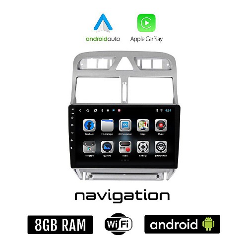 PEUGEOT 307 (2002-2013) Android οθόνη αυτοκίνητου 8GB + 128GB με GPS WI-FI (ηχοσύστημα αφής 9" ιντσών OEM Android Auto Apple Carplay Youtube Playstore MP3 USB Radio Bluetooth Mirrorlink εργοστασιακή, 4x60W)