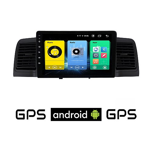 TOYOTA COROLLA (2000 - 2007) Android οθόνη αυτοκίνητου με GPS WI-FI με αεραγωγούς (ηχοσύστημα αφής 9" ιντσών OEM Youtube Playstore MP3 USB Radio Bluetooth Mirrorlink εργοστασιακή, 4x60W, AUX μαύρο)