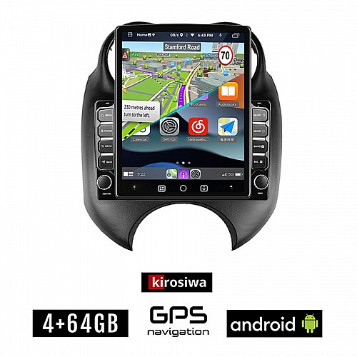 KIROSIWA NISSAN MICRA (2010- 2016) Android οθόνη αυτοκίνητου 4GB με GPS WI-FI (ηχοσύστημα αφής 9.7" ιντσών OEM Youtube Playstore MP3 USB Radio 4+64GB Bluetooth Mirrorlink εργοστασιακή)
