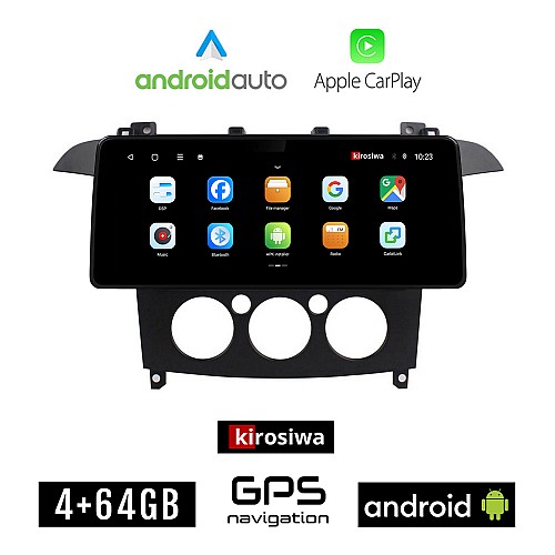 KIROSIWA FORD S-MAX 2006 - 2014 (με χειροκίνητο κλιματισμό) Android οθόνη αυτοκίνητου 4GB (+64GB) με GPS WI-FI (ηχοσύστημα αφής 12.3" ιντσών OEM Android Auto Apple Carplay Youtube Playstore MP3 USB Radio Bluetooth Mirrorlink εργοστασιακή, 4x60W)