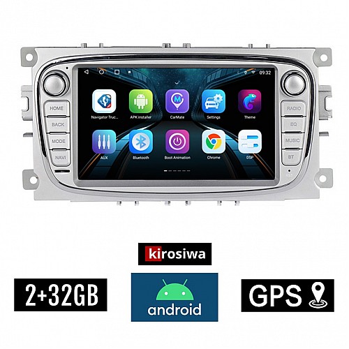 KIROSIWA FORD C-MAX (2003 - 2010) 2+32GB Android GPS οθόνη αυτοκίνητου (WI-FI ηχοσύστημα αφής 7" ιντσών OEM Youtube 4x60W Playstore Spotify MP3 USB Radio Bluetooth Mirrorlink navi εργοστασιακού τύπου πλοηγός ασημί) KL-9542