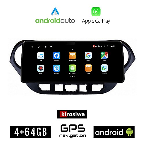 KIROSIWA HYUNDAI i10 (μετά το 2014) Android οθόνη αυτοκίνητου 4GB (+64GB) με GPS WI-FI (ηχοσύστημα αφής 12.3" ιντσών OEM Android Auto Apple Carplay Youtube Playstore MP3 USB Radio Bluetooth Mirrorlink εργοστασιακή, 4x60W canbus 12,3 ιντσών)