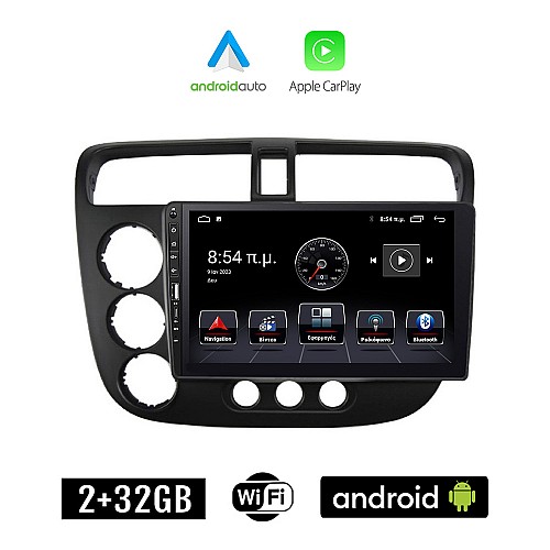 HONDA CIVIC 4D (2001 - 2006) Android οθόνη αυτοκίνητου 2+32GB με GPS WI-FI (ηχοσύστημα αφής 9" ιντσών Apple CarPlay Android Auto 2GB Car Play Youtube Playstore MP3 USB Radio Bluetooth Mirrorlink εργοστασιακή, 4x60W, Navi)