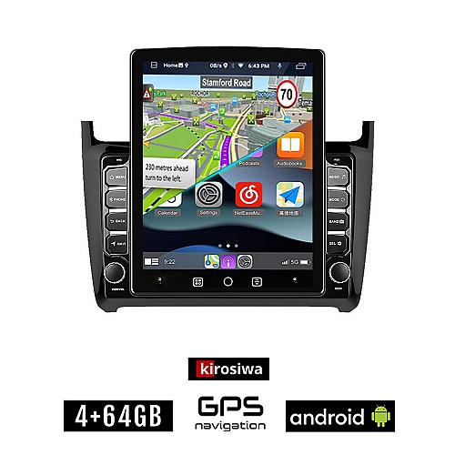 KIROSIWA Volkswagen VW POLO (2014 - 2017) οθόνη αυτοκίνητου 4GB Android με GPS WI-FI (ηχοσύστημα αφής 9.7" ιντσών OEM Youtube Playstore MP3 USB Radio 4+64GB Bluetooth Mirrorlink, 4x60W, AUX, USB)
