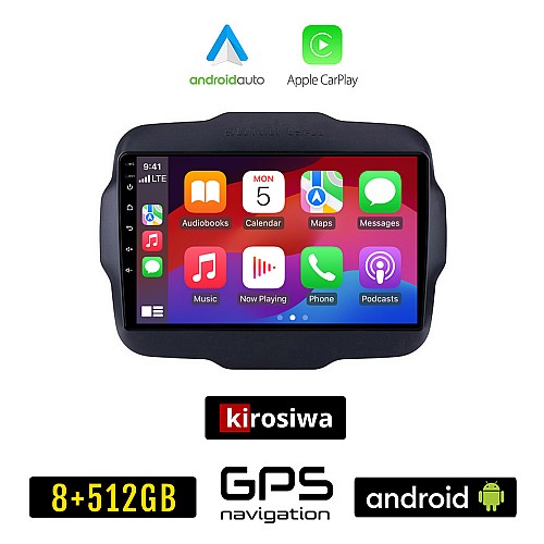 KIROSIWA JEEP RENEGADE (μετά το 2014) Android οθόνη αυτοκίνητου 8GB + 256GB με GPS WI-FI (ηχοσύστημα αφής 9" ιντσών OEM Android Auto Apple Carplay Youtube Playstore MP3 USB Radio Bluetooth Mirrorlink εργοστασιακή, 4x60W, AUX)