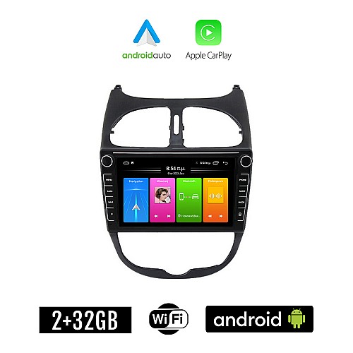 PEUGEOT 206 (1998 - 2006) Android οθόνη αυτοκίνητου 2GB με GPS WI-FI (ηχοσύστημα αφής 8" ιντσών Apple CarPlay Android Auto Car Play Youtube Playstore MP3 USB Radio Bluetooth Mirrorlink εργοστασιακή, 4x60W, Navi)
