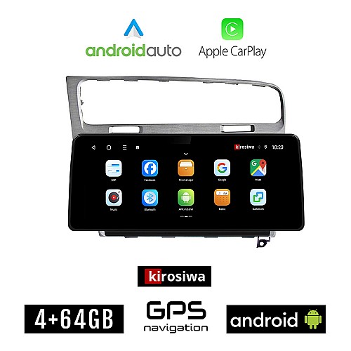 KIROSIWA VOLKSWAGEN VW GOLF 7 (μετά το 2013) Android οθόνη αυτοκίνητου 4GB (+64GB) με GPS WI-FI (ηχοσύστημα αφής 12.3" ιντσών OEM Android Auto Apple Carplay Youtube Playstore MP3 USB Radio Bluetooth Mirrorlink, 4x60W, ασημί)