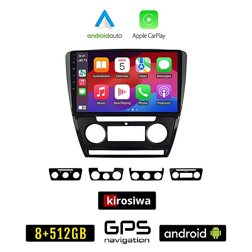 KIROSIWA SKODA OCTAVIA 5 (2005 - 2012) Android οθόνη αυτοκίνητου 8GB + 256GB με GPS WI-FI (Mk2 ηχοσύστημα αφής 10" ιντσών OEM Android Auto Apple Carplay Youtube Playstore MP3 USB Radio Bluetooth Mirrorlink εργοστασιακή, 4x60W, μαύρο)
