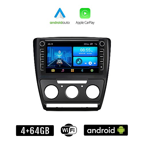 SKODA OCTAVIA 5 (2005 - 2012) Android οθόνη αυτοκίνητου 4+64GB με GPS WI-FI (Mk2 ηχοσύστημα αφής 8" ιντσών 4GB CarPlay Android Auto Car Play Youtube Playstore MP3 USB Radio Bluetooth Mirrorlink εργοστασιακή, 4x60W, μαύρο)