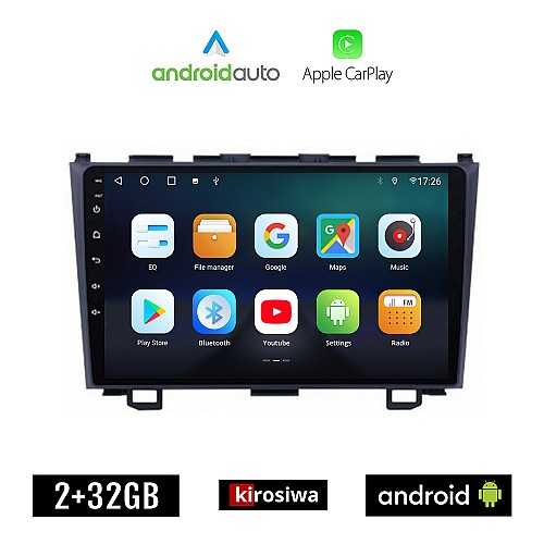 KIROSIWA HONDA CR-V (2007 - 2012) Android οθόνη αυτοκίνητου 2GB με GPS WI-FI (ηχοσύστημα αφής 9" ιντσών OEM Android Auto Apple Carplay Youtube Playstore MP3 USB Radio Bluetooth Mirrorlink εργοστασιακή, 4x60W, AUX)