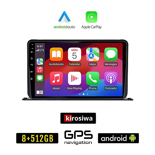 KIROSIWA Android Media Station 9" ιντσών 8GB + 256GB για το ταμπλό του αυτοκινήτου με Ελληνικό GPS πλοηγό και WI-FI Bluetooth USB Youtube (οθόνη αφής radio ηχοσύστημα MP3 4x60W Video OEM Android Auto Apple Carplay FM βάση tablet universal φορτηγό)