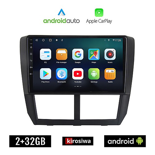 KIROSIWA SUBARU IMPREZA (2008-2013) Android οθόνη αυτοκίνητου 2GB με GPS WI-FI (ηχοσύστημα αφής 9" ιντσών OEM Android Auto Apple Carplay Youtube Playstore MP3 USB Radio Bluetooth Mirrorlink εργοστασιακή, 4x60W, AUX)