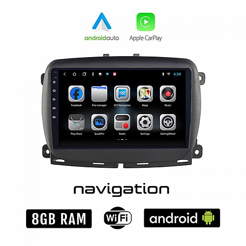 FIAT 500 (μετά το 2016) Android οθόνη αυτοκίνητου 8GB + 128GB με GPS WI-FI (ηχοσύστημα αφής 9" ιντσών OEM Android Auto Apple Carplay Youtube Playstore MP3 USB Radio Bluetooth Mirrorlink εργοστασιακή, 4x60W)