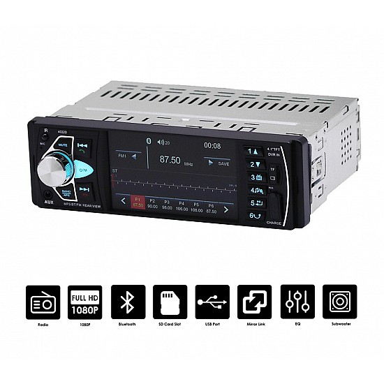 Multimedia οθόνη αυτοκινήτου 1DIN (Bluetooth, ανοιχτή ακρόαση, 4022M, MP3, MP5, Video, Universal, 4 ιντσών, 4x50W, USB)