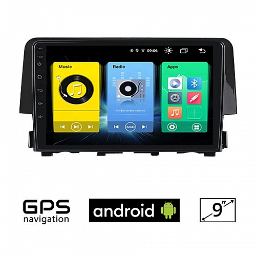 HONDA CIVIC (μετά το 2016) Android οθόνη αυτοκίνητου με GPS WI-FI (ηχοσύστημα αφής 9" ιντσών OEM Youtube Playstore MP3 USB Radio Bluetooth Mirrorlink εργοστασιακή, 4x60W, AUX)  HO145