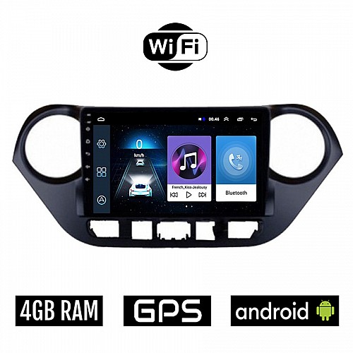 HYUNDAI i10 (μετά το 2014) Android οθόνη αυτοκίνητου 4GB με GPS WI-FI (ηχοσύστημα αφής 9" ιντσών OEM Youtube Playstore MP3 USB Radio Bluetooth Mirrorlink εργοστασιακή, 4x60W, AUX)